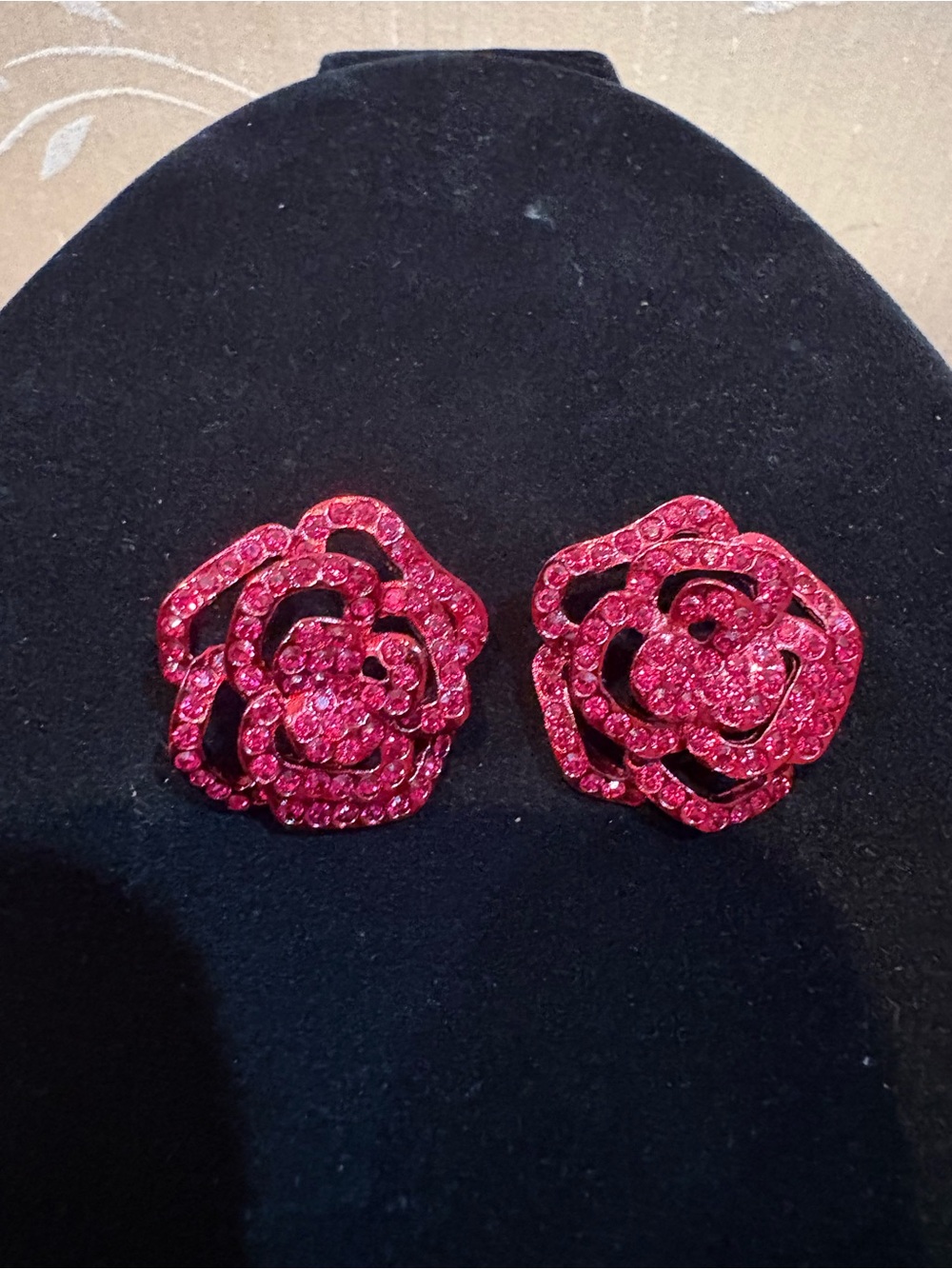 Rose Pink ~ Red Crystal Metal Buttons 🌹 Set of 2